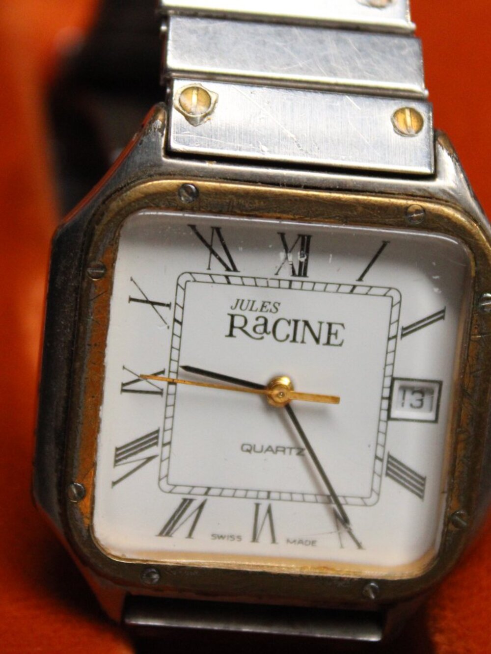 Jules Racine Quartz Watch Swiss Made Two Tone Rectangular Date Original Box - Picture 5 of 7